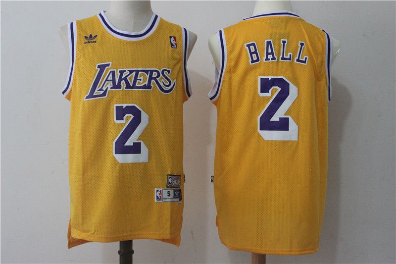 Men Los Angeles Lakers #2 Lonzo Ball Yellow throwback NBA Jerseys->minnesota timberwolves->NBA Jersey